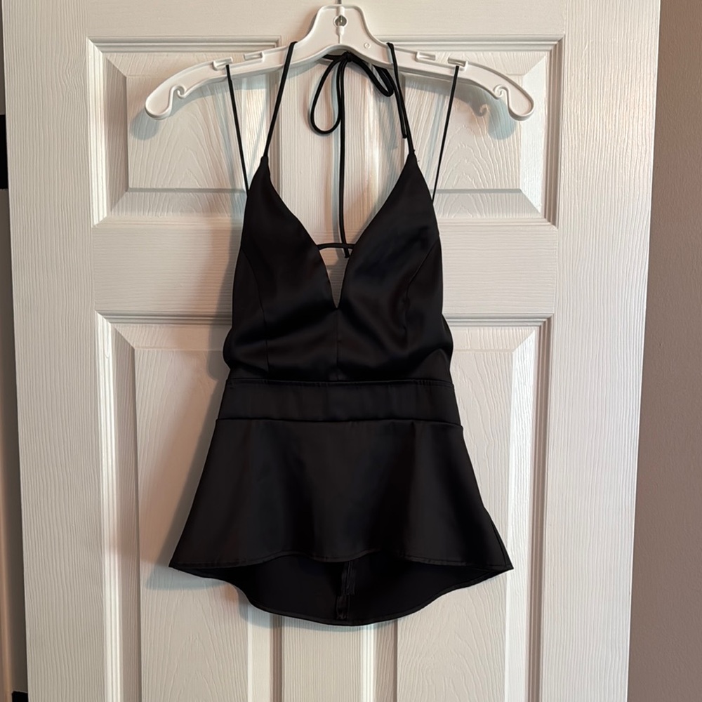 Express Black Asymmetrical Halter Top